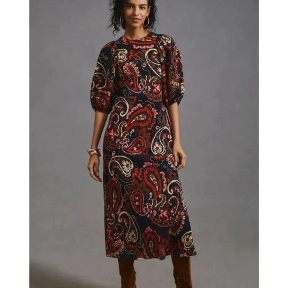 Kachel Anthropologie Paisley Puff Sleeve Maxi Medium Boho‎ Western Flowerchild